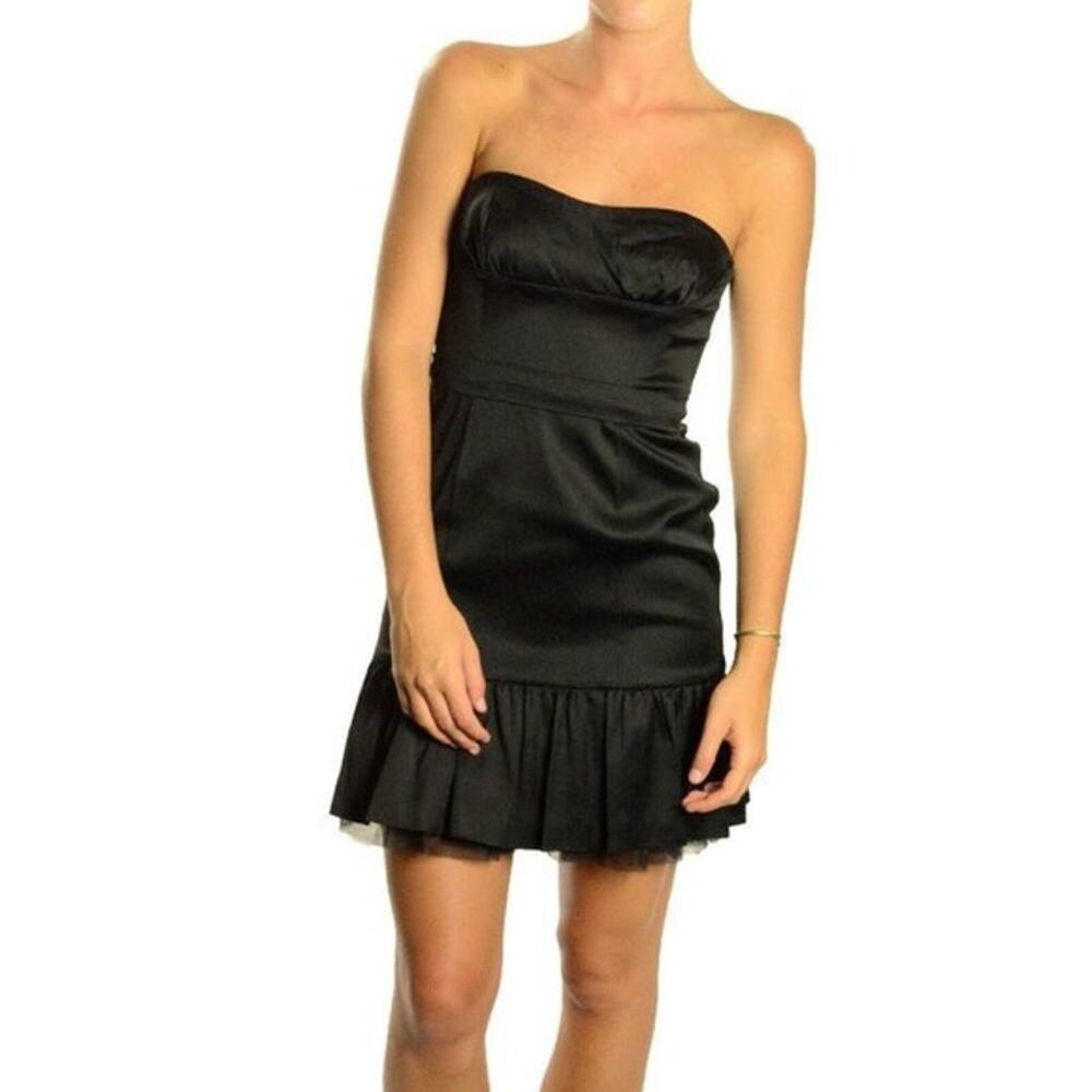 BCBGMaxAzria Black Strapless Ruffle Cocktail Dress 8 M Medium LBD Little Black